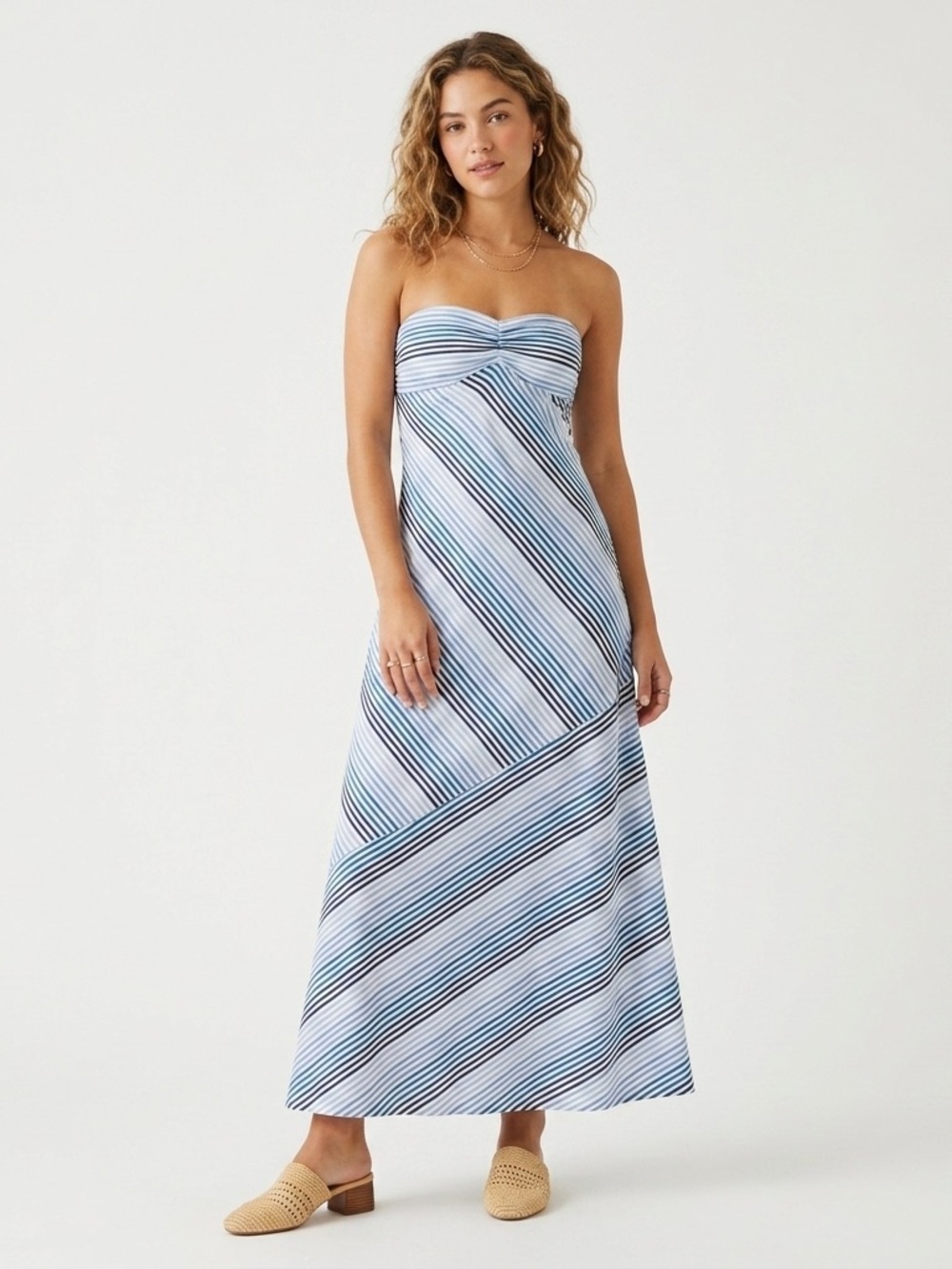 NWT Tommy Bahama Blue Striped Strapless Maxi Dress 12